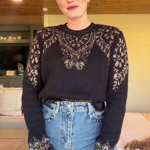 Zara Black and Gold Patterned Sweater